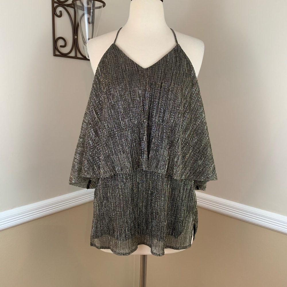 Halston Heritage Metallic Cold Shoulder Top XS